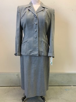Geyermans, Gray, White, Wool, 2 Color Weave, L/S, Button Front, Peaked Lapel, Fabric Cover Buttons on Bust and Waist, *Multiple Yellow Stains
