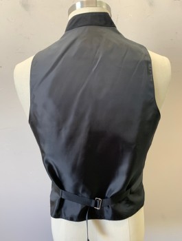 RJ TOOMEY, Black, Polyester, Solid, Priest/Clergy, 7 Button Front, Stand Collar, 2 Welt Pockets, Self Belted Back Waist