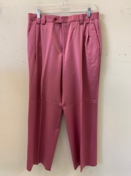 VALENTINO, Pink, Wool, Pin Dot, Pleated, Side Pockets, Zip Front, Belt Loops