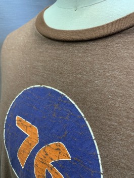 KOWBOYS, Brown, Poly/Cotton, Logo , "76" (Navy with Orange Numbers in Circle) at CF, S/S, Crew Neck