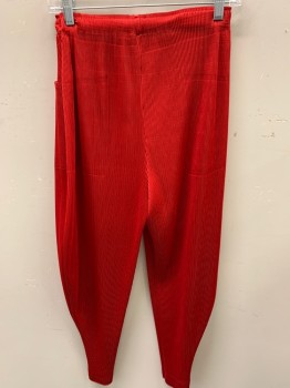 N/L, Red, Polyester, Solid, Permanent Pleating, Elastic Waist, 2 Pockets,
