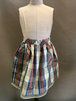 CREW CUTS, Cream, Blue, Red, Green, Yellow, Polyester, Plaid, Taffeta, Elastic Waist, Horsehair And Sequin Trim At Hem, Pockets, Holiday Party,