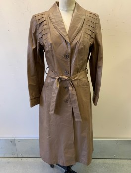 AVANTI, Taupe, Leather, Solid, 4 Buttons, Shawl Lapel, Pleated Detail At Shoulder, Rust Lining, 2 Hip Pockets, **With Matching BELT
