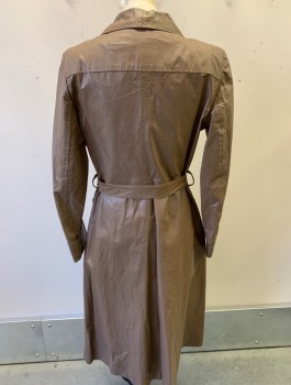 AVANTI, Taupe, Leather, Solid, 4 Buttons, Shawl Lapel, Pleated Detail At Shoulder, Rust Lining, 2 Hip Pockets, **With Matching BELT