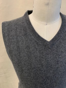 JOS A BANK, Gray, Cashmere, Cable Knit, V Neck