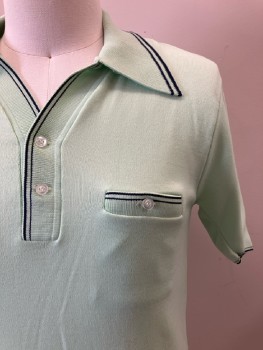 KINGSPORT, Lt Green, Solid, C.A., S/S, 2 Button Placket, 1 Pocket