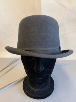 PIERONI BRUNO, Charcoal Gray, Wool, Solid, Late 1800s Bowler. Well Sized. Grosgrain Trim and Headband, Multiples