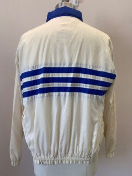 SHELTER MOUNTAIN, Cream, Blue, Nylon, Stripes, L/S, Zip Front, Collar Attached, Bottom Elastic Band, Side Pockets,