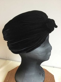 N/L, Black, Synthetic, Solid, Black Velvet, Turban Like, Knot in the Front, Bow in the Back