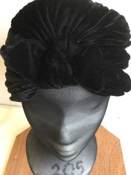 N/L, Black, Synthetic, Solid, Black Velvet, Turban Like, Knot in the Front, Bow in the Back