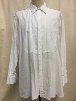 DOMETAKIS, White, Cotton, Solid, Self Textured Stripes, L/S, Button Front, Collar Attached, Pleated Bib Front, Made To Order, Multiples,