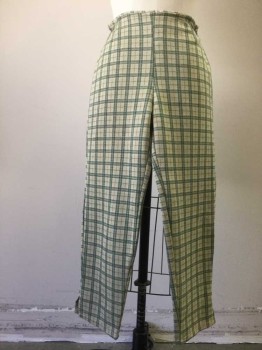JET RAG, Beige, Sage Green, Polyester, Plaid, High Waisted, No Waistband, Back Zipper, Peddle Pushers, Double Knit