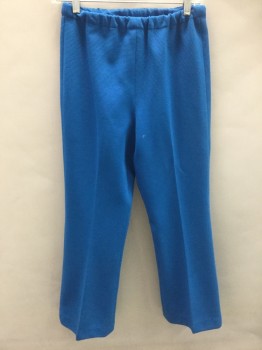 BOUTIQUE EAST, Blue, Polyester, Solid, Cerulean Blue Horizontally Ribbed Poly, Elastic Waist, Boot Cut Leg,