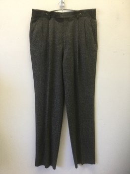 PAUL FREDERICK, Dk Brown, White, Wool, Silk, Speckled, Dark Brown with White Flecks, Double Pleated, Button Tab Waist, Zip Fly, 4 Pockets, Relaxed Leg, 90's/00's **Has Triples