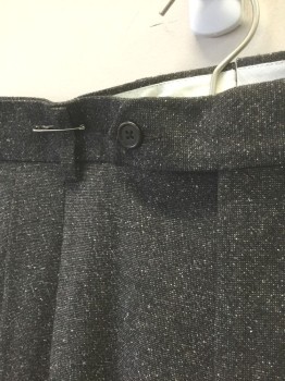 PAUL FREDERICK, Dk Brown, White, Wool, Silk, Speckled, Dark Brown with White Flecks, Double Pleated, Button Tab Waist, Zip Fly, 4 Pockets, Relaxed Leg, 90's/00's **Has Triples