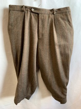 NO LABEL, Brown, Olive Green, Orange, Wool, Plaid, Birds Eye Weave, Knickers, Zip Fly, Button Tab Closure, 4 Pockets, Suspender Buttons, Velcro Cuffs
