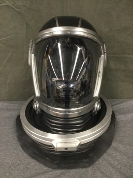 MTO, Black, Silver, Metallic/Metal, Plastic, Helmet, Black Plastic Crown, Silver Metal Band, Magnetic Detachable Clear Plastic Face Shield, Ribbed Black Rubber Neck, Silver Metal Collar, Goes with Astronaut Suit FC031838