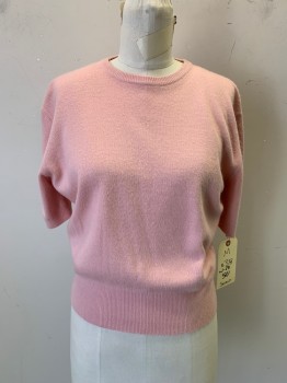 SELECT, Pink, Orlon Acrylic, Solid, Crew Neck, Pullover, Short Sleeves,
