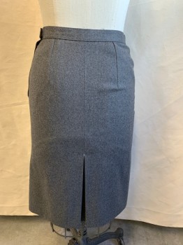 NO LABEL, Medium Gray, Wool, Heathered, Flannel Skirt with 1" Waistband, Side Zip with Tab Closure, Inverted Pleat Center Front and Center Back, Made To Order