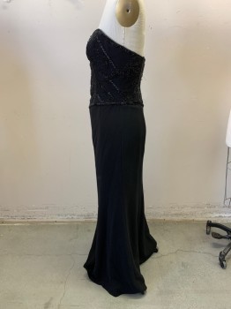 OSCAR COLLECTION, Black, Polyester, Solid, Strapless, Sweetheart Neckline, Zip Back, Full Length, Aline, Small Ball and Tube Bodice Beading in Star and Floral Shapes,