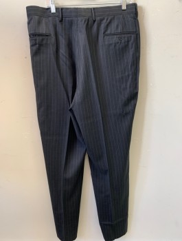 CLAIBORNE, Charcoal Gray, Gray, Wool, Acetate, Stripes - Chalk , Double Pleat