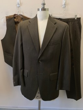 CHAPS, Brown, Wool, Solid, 2 Button Flap Pockets, Single Vent