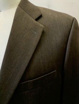 CHAPS, Brown, Wool, Solid, 2 Button Flap Pockets, Single Vent