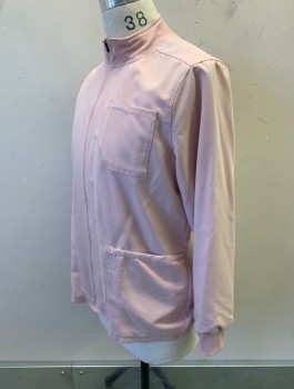 JAANUU, Dusty Rose Pink, Polyester, Rayon, Solid, Zip Front, Rib Knit Stand Collar And Cuffs, 3 Patch Pockets
