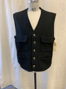 PARAGRAFF, Black, Wool, Solid, Button Front, V-neck, 4 Pockets,