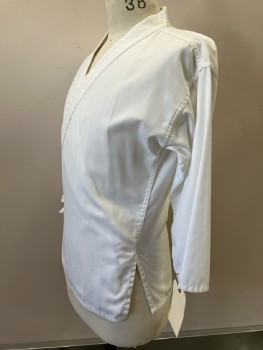 TIGER CLAW, White, Polyester Cotton, L/S, V-N, Wrap, Side Slits, Multiples