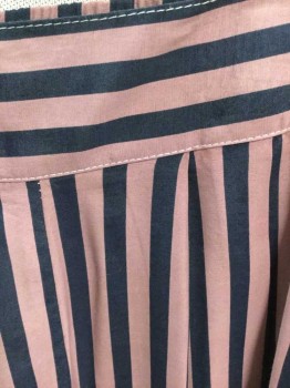 N/L, Mauve Pink, Navy Blue, Stripes - Vertical , Culotte Shorts, High Waisted, W/Smocking At Center Back Waistband, Double Pleats, 7"Inseam, Side Pockets,