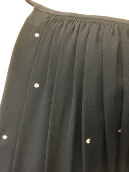 DUBARRY, Black, Silk, Rhinestones, Solid, Dots, Crepe with Silver Rhinestones Scattered Throughout, Cap Sleeves, Padded Shoulders with Smocked Gathers at Shoulder Seams, V-neck, Waist Has Vertical Pleats at Center with Starburst Gathers at Either Side, Floor Length Hem, *Has Some Small Holes in Back