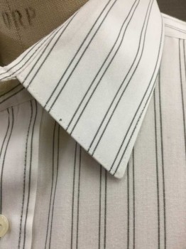 WINDRIDGE, White, Gray, Polyester, Cotton, Stripes - Pin, Short Sleeve,  Button Front, 1 Pocket,