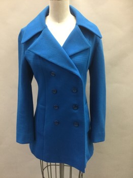BOUTIQUE EAST, Blue, Polyester, Solid, Cerulean Blue Horizontally Ribbed Poly, Double Breasted, Wide Lapel, 2 Welt Pockets, No Lining,