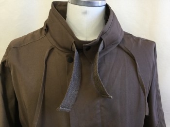 FOX 28, Brown, Polyester, Cotton, Solid, Collar Attached, Hidden Zip Front with Dark Brown Snaps, 2 Half Circle Pockets with Thin Ties, Long Sleeves with Elastic Cuffs, **Detachable Self Belt