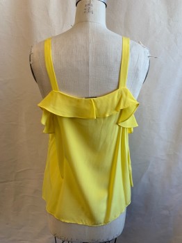 JOIE, Yellow, Silk, Solid, 3/4" Straps, Square Neck, Ruffle Detail