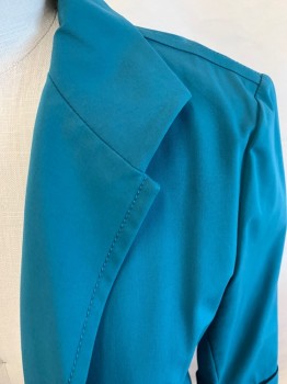 LAFAYETTE 148, Teal Green, Synthetic, Solid, 3/4 Sleeve, Patch Pockets with Flops, Notched Lapel, Cuffed Sleeves, Lapel Tacked Down