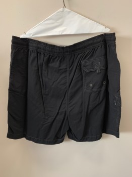 TOMMY BAHAMA, Black, Nylon, Polyester, Solid, Elastic Waist Band With D String, Side And Back Pockets