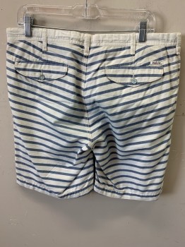 RALPH LAUREN, Blue, White, Cotton, Stripes - Horizontal , Flat Front, 5 Pockets