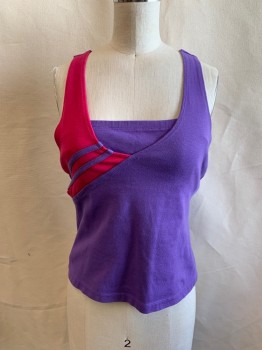 GEAR UP, Magenta Pink, Purple, Cotton, Nylon, Color Blocking, V-N, Sleeveless, Attached Under Top