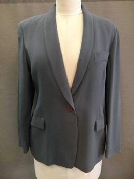Giorgio Armani, Gray, Wool, Solid, Single Button Closure, 3 Pockets, Long Sleeves, Shawl Collar,