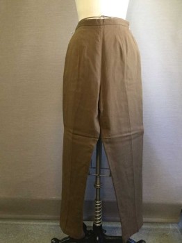 N/L, Brown, Wool, Polyester, Solid, High Waisted, Flat Front, Side Zip, Pegged, Fully Lined, 2 Pockets,