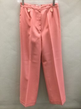 COLLEGE TOWN, Salmon Pink, Polyester, Solid, High Waisted, Wide Leg, Cuffed Hems, Belt Loops Have Decorative Tabs with Peach Buttons, Zip Fly,