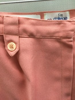 COLLEGE TOWN, Salmon Pink, Polyester, Solid, High Waisted, Wide Leg, Cuffed Hems, Belt Loops Have Decorative Tabs with Peach Buttons, Zip Fly,