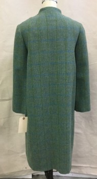 N/L, Jade Green, Moss Green, Turquoise Blue, Wool, Check , Grid , Single Breasted, 1 Frog Closure at Top, Band Collar,