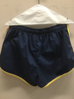 JANTZEN, Navy Blue, Yellow, White, Cotton, Polyester, Solid, Elastic Waist, Yellow and White Trim at Sides and Leg Opening,