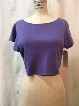 FIRST, Lavender Purple, Cotton, Polyester, Solid, Jersey, Crop Top, Wide Round Neck, Short Sleeves