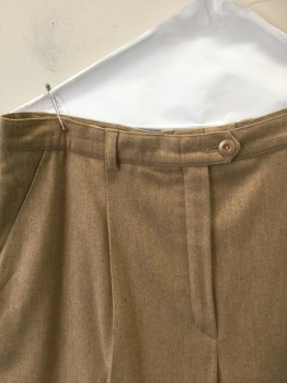 ESCADA, Beige, Wool, Spandex, Solid, Single Pleat at Either Side of Waist, Button Tab Waist, Zip Fly, 2 Side Seam Pockets, Tapered Leg, Belt Loops