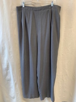 RENA ROWAN, Gray, White, Polyester, Stripes - Pin, Side Zip with 1 Button Closure, Elastic Waist Sides. Pleated Front