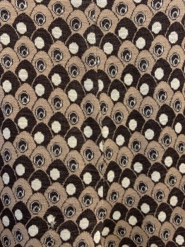 N/L, Dk Brown, Lt Brown, Cream, Wool, Geometric, Pants with Egg-like Abstract Pattern with Circles, Elastic Waist, Zip Front *hole/run in Front on Left Side Near Waistband with Mend Attempt, Rip in Crotch Already Mended*